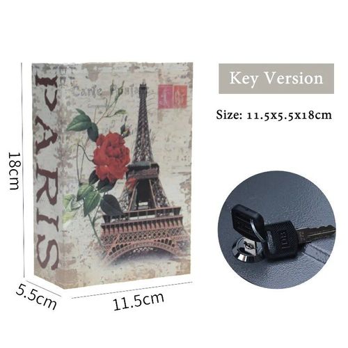 Livre De Simulation De Tirelire Créatif,Serrure À Clé,Coffre-Fort De Sécurité Gne,Bijoux D'argent,Livre Décoratif,Taille S,118*115*55mm - Type Eiffel Tower Key