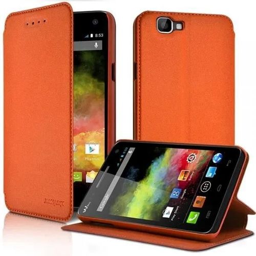 Housse Etui - Wiko - Rainbow 4g - Orange - Rabat Latéral - Support Intégré