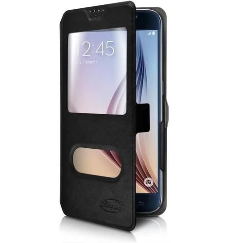 Etui À Fenêtre Universel M Noir - Karylax - Logicom Le Five - Coque Semi-Rigide - Compatible Smartphones - Rabat