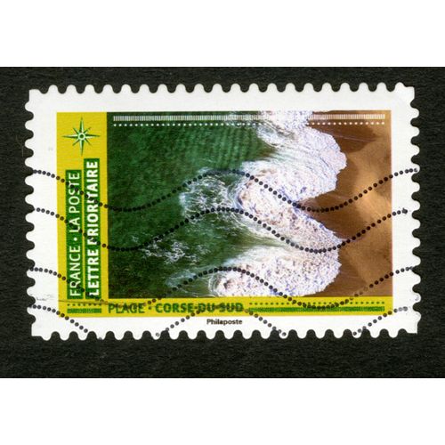 Timbre Oblitéré Plage - Corse Du Sud, France, La Poste, Lettre Prioritaire