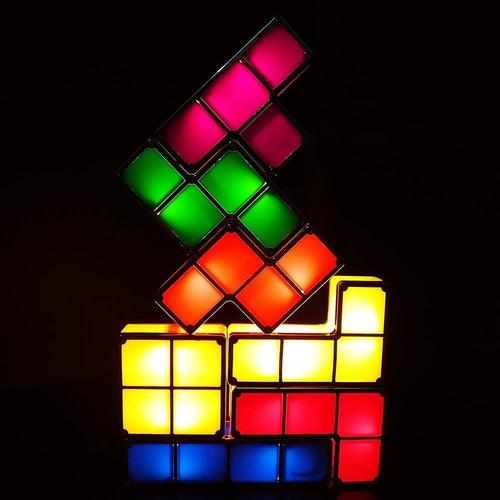 Veilleuse Diy Tetris Light Coloré Empilable Tangram Puzzle Led Induction Verrouillage Lumière 3d Jouet Cadeau