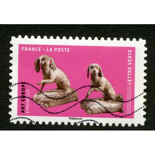Timbre Oblitéré Art Europe, Épagneuls, France, La Poste, Lettre Verte