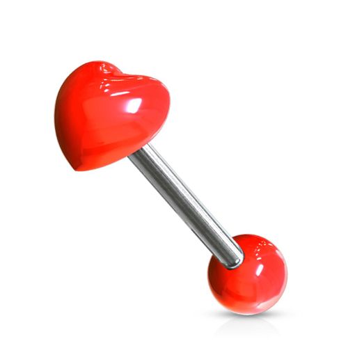 Piercing Langue Coeur Acier Chirurgical Inoxydable Anti Allergique Barbell Venus Rouge