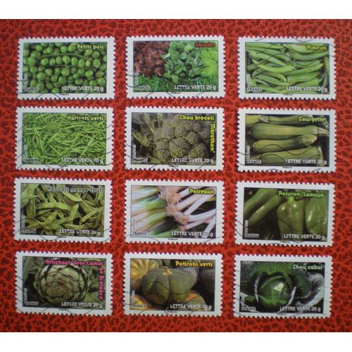 Des Légumes Pour Une Lettre Verte - Série Complète De 12 Timbres Oblitérés - France - Année 2012