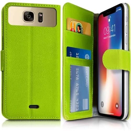 Etui Portefeuille Vert (Ref.1-A) Pour Smartphone Logicom Le Fizz