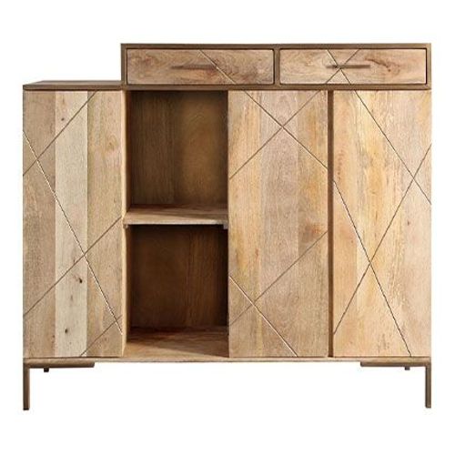 Buffet Haut 3 Portes 2 Tiroirs 145x40x132 Cm Naturel Et Bronze - Rulio