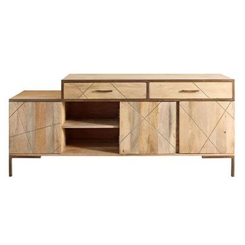 Buffet 3 Portes 2 Tiroirs 175x40x77 Cm Naturel Et Bronze - Rulio