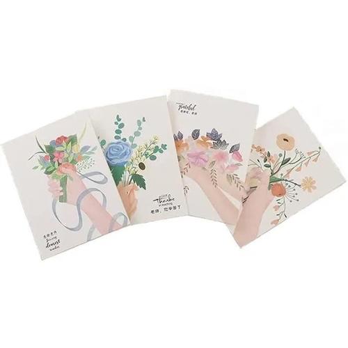 4 Mini-Cartes De Remerciements Motif Floral Pour Maitresse / Enseignant / Professeur Avec Enveloppes