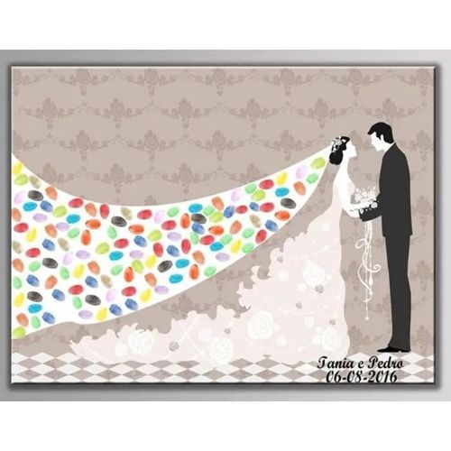Tableau (Toile) à Empreintes pour Les événements Mariage,Anniversaire,baptême,communion. (2 Cartouches offertes)- 60x75 cm -Robe