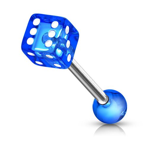 Piercing Langue Dé Poker Casino Acier Chirurgical Inoxydable Anti Allergique Barbell Dina Bleu Lovepiercing