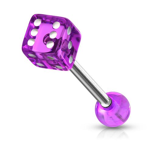 Piercing Langue Dé Poker Casino Acier Chirurgical Inoxydable Anti Allergique Barbell Dina Violet Lovepiercing