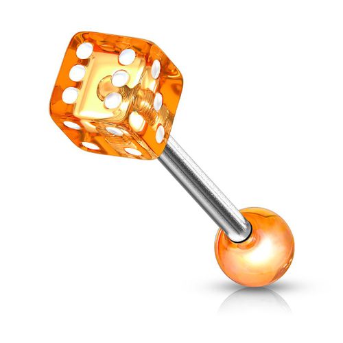 Piercing Langue Dé Poker Casino Acier Chirurgical Inoxydable Anti Allergique Barbell Dina Orange Lovepiercing