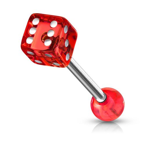 Piercing Langue Dé Poker Casino Acier Chirurgical Inoxydable Anti Allergique Barbell Dina Rouge Lovepiercing