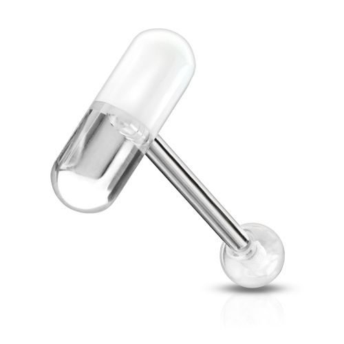 Piercing Langue Gélule Pilule Médicament Acier Chirurgical Inoxydable Anti Allergique Barbell Piper Blanc Lovepiercing