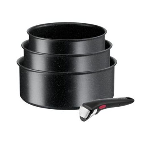 Tefal L3999632 Ingenio Black Stone Lot De 4 Pièces, Casseroles 16/18/20cm + Poignée Amovible, Antiadhésif, Induction