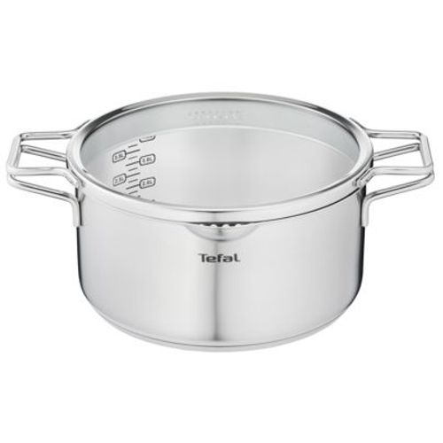 Tefal Nordica Faitout 24 Cm (5 L) En Acier Inoxydable Garanti 10 Ans + Couvercle Verre, Base Diffusion De Chaleur, Bec Verseur, Egouttage Facile, Tous Feux Dont Induction H8524635
