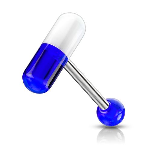 Piercing Langue Gélule Pilule Médicament Acier Chirurgical Inoxydable Anti Allergique Barbell Piper Bleu Lovepiercing