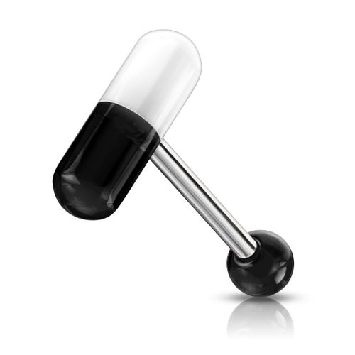 Piercing Langue Gélule Pilule Médicament Acier Chirurgical Inoxydable Anti Allergique Barbell Piper Noir Lovepiercing