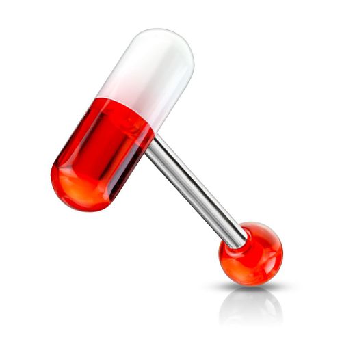 Piercing Langue Gélule Pilule Médicament Acier Chirurgical Inoxydable Anti Allergique Barbell Piper Rouge Lovepiercing