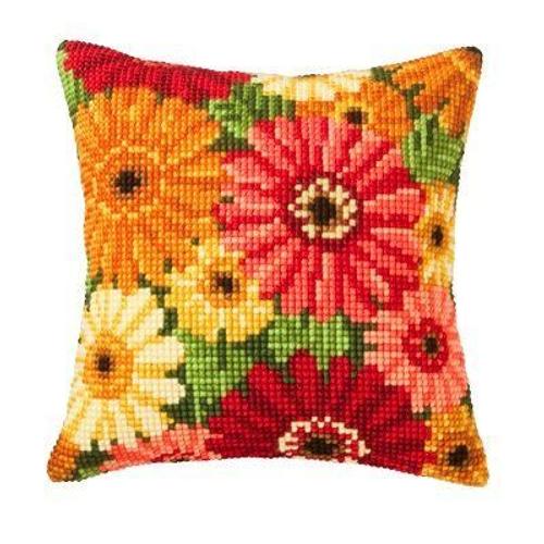 Vervaco Kit De Point De Croix Pour Housse De Coussin Motif Gerbera Multicolore