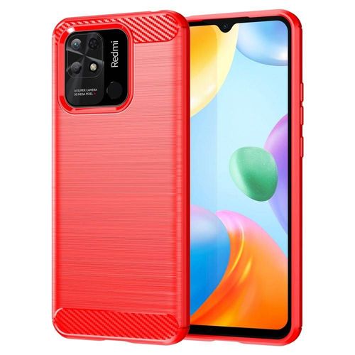 Coque Pour Xiaomi Redmi 10c / Poco C40 - Housse Etui Silicone Gel Carbone + Verre Trempe - Rouge