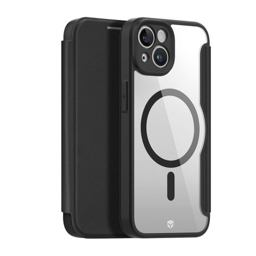 Étui Pour Iphone 13 / 14 Folio Renforcé Compatible Magsafe Avec Porte-Cartes Force Case Noir Transparent