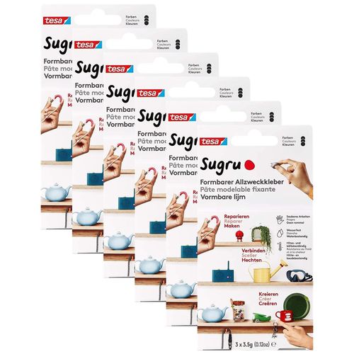 tesa Lot de 6 Pâtes Fixante Polyvalente à Modeler Sugru 3 x 3.5 g Noir