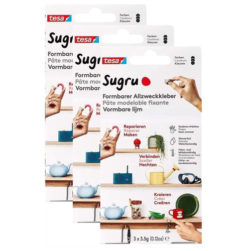 tesa Lot de 3 Pâtes Fixante Polyvalente à Modeler Sugru 3 x 3.5 g Noir