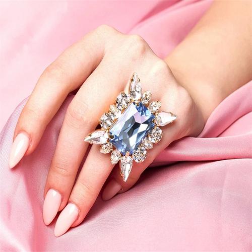 Bague Vintage en cristal bleu clair goutte d eau grande bague