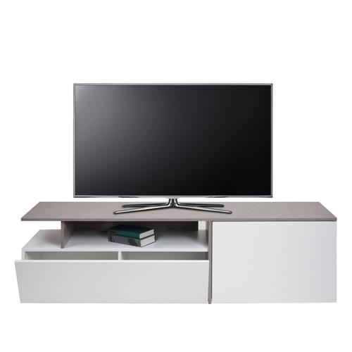 Rack Tv Hwc-L34, Lowboard Table Tv Sideboard Armoire Tv Commode, Bois 45x161x40cm Compartiment De Rangement, Aspect Béton Blanc