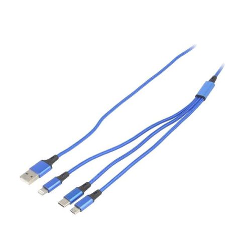 Cable USB 2.0 prise Apple Lightning prise male USB B micro prise USB C vers prise USB A 1.2m - Bleu