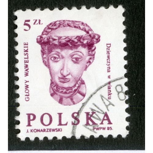 Timbre Oblitéré Polska , Glowy Wawelskie, Dziewczyna W Wianku, Konarzewski, 5 Zl