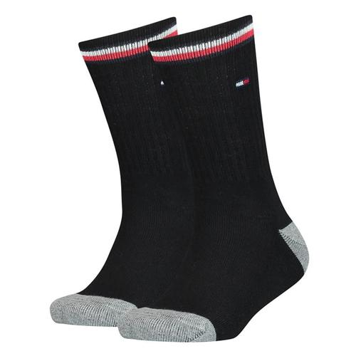 Tommy Hilfiger Chaussettes Pour Enfants, Lot De 2 - Iconic Sports, Semelle Éponge, 27-42 Noir 27-30