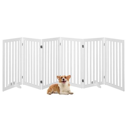 COSTWAY Barrière Modulable Pliable pour Animaux 6 Panneaux avec 2 Pieds de Soutien 300x89CM Barrière de Sécurité pour Chien Blanc