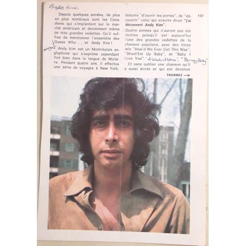 Andy Kim (Canada) [Coupure De Presse - 1968) - Recto-Verso - 18,5 X 13 Cm