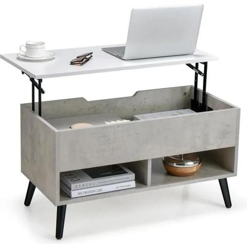 Costway Table Basse Avec Plateau Relevable Table De Salon Moderne Avec Rangement Caché 2 Compartiments Ouverts 80x40x44,5-58cm Gris