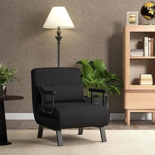Costway Fauteuil Convertible À Lit 1 Place, Fauteuil De Salon 4-En-1, Dossier Réglable En 6 Positions Avec Oreiller Noir
