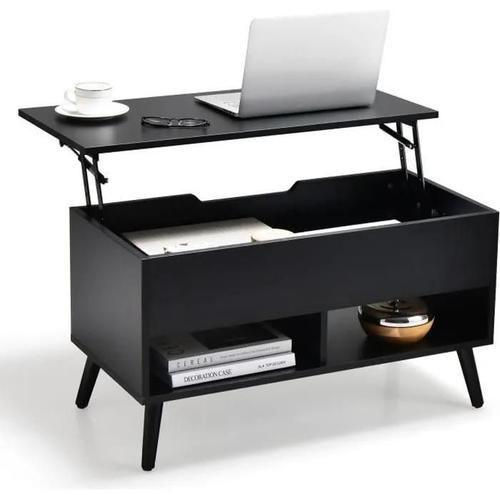 Costway Table Basse Avec Plateau Relevable Table De Salon Moderne Avec Rangement Caché 2 Compartiments Ouverts 80x40x44,5-58cm Noir