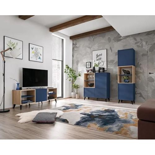 Komodee, Ensembles De Meubles Tv Fondi, 3 Armoires, Bleu, Bois Clair, 173 X 35x 272 Cm, Style Scandinave, Pour Salon, Bureau