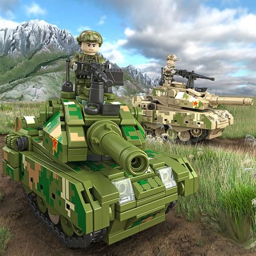 2 En 1 Armée Militaire 99a Mini Char De Combat Principal Soldats Blocs De Construction D'armes Modèle Enfants Jouet Éducatif Briques Cadeaux
