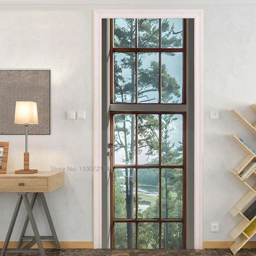 Autocollants de porte en verre avec vue 3D,papier peint de paysage extérieur,couverture murale,décorations pour la maison,216.239.