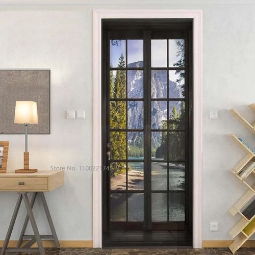Autocollants de porte en verre avec vue 3D,papier peint de paysage extérieur,couverture murale,décorations pour la maison,216.239.