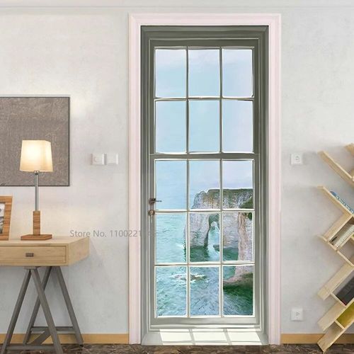 Autocollants de porte en verre avec vue 3D,papier peint de paysage extérieur,couverture murale,décorations pour la maison,216.239.