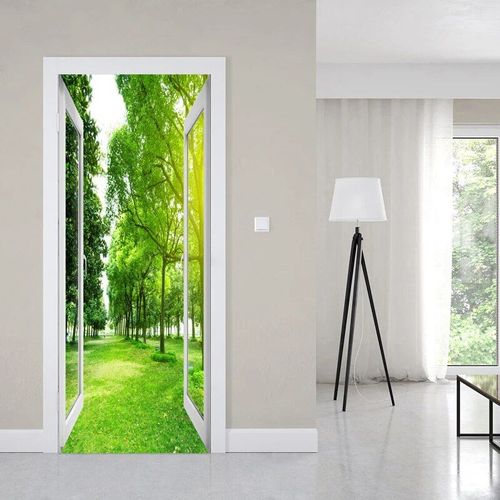 Autocollants de porte en verre avec vue 3D,papier peint de paysage extérieur,couverture murale,décorations pour la maison,216.239.