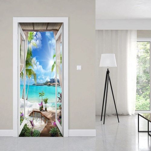 Autocollants de porte en verre avec vue 3D,papier peint de paysage extérieur,couverture murale,décorations pour la maison,216.239.