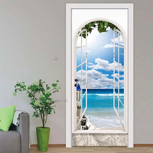 Autocollants de porte en verre avec vue 3D,papier peint de paysage extérieur,couverture murale,décorations pour la maison,216.239.