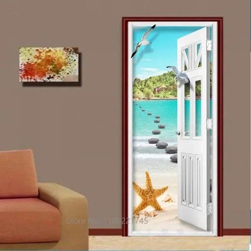 Autocollants de porte en verre avec vue 3D,papier peint de paysage extérieur,couverture murale,décorations pour la maison,216.239.