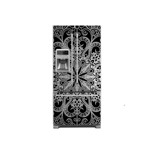 Autocollant mural de réfrigérateur Mandala bohème,vinyle imperméable,auto-adhésif,tribu ethnique,floral,autocollants de porte,papier peint