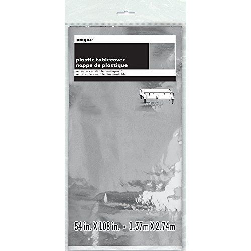 Nappe En Plastique Metallisee Argent 137 X 274 Cm