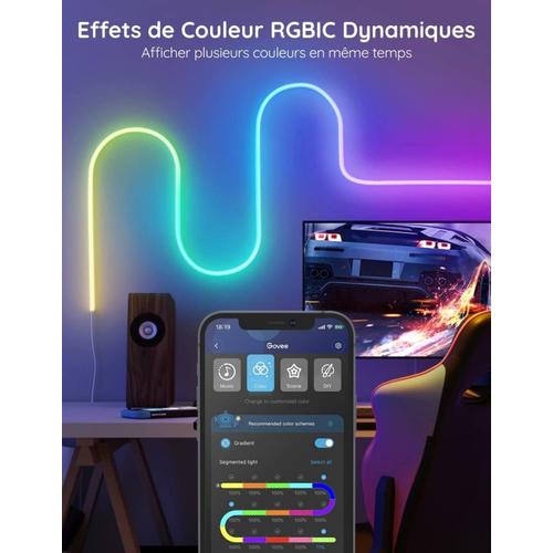 Govee Neon Ruban LED 3m, RGBIC Bande LED avec Contrôle WiFi APP, Compatible  avec Alexa, Multicolore Lumiere à Changement de Couleur Segmentable pour la Chambre  Bandeau Plafond